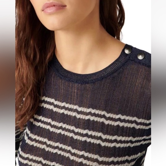 Ba&sh Zaig Crewneck Sweater Sz M Marine Blue Metallic Stripped - Picture 4 of 9